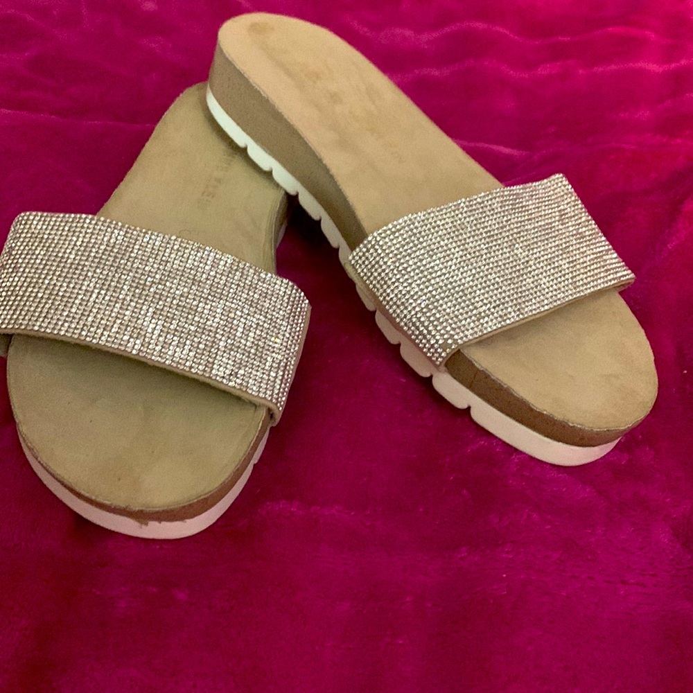 New Anne Klein Silver Rhinestone slip on sandal